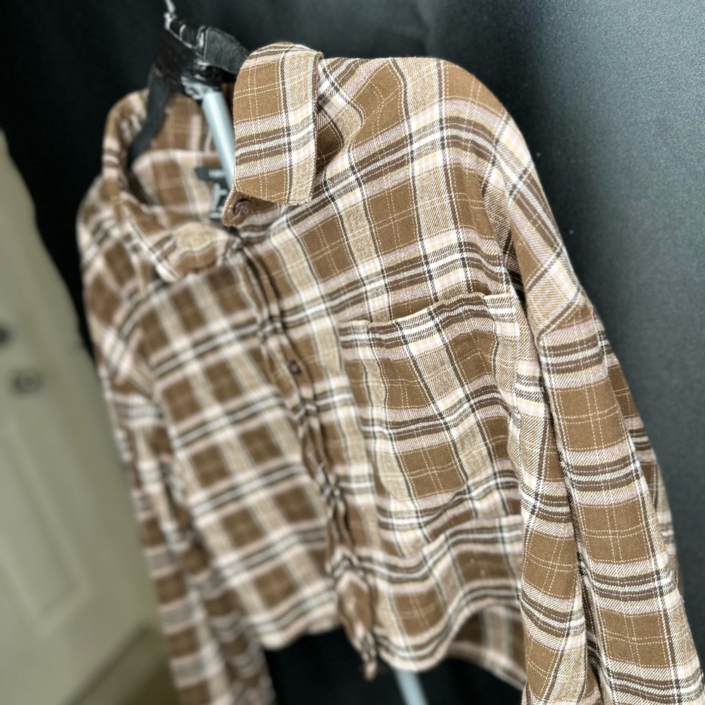Forever 21 Brown and Pink Plaid Shirt